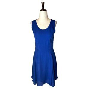 Parker Royal Blue Silk Sleeveless Scoop Neck Fit And Flare Mini Dress Size‎ M